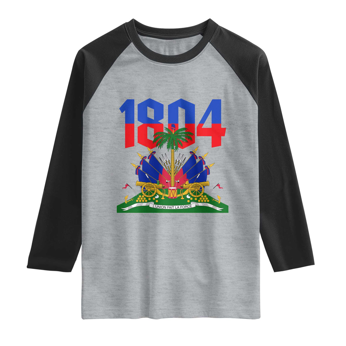 Haiti 1804 Independence Year Graphic Raglan Shirt Haitian Pride Coat of Arms National Heritage