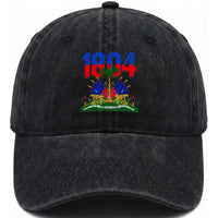 Haiti 1804 Independence Year Graphic Washed Cotton Baseball Cap Haitian Pride Coat of Arms National Heritage
