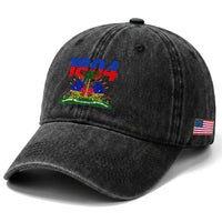 Haiti 1804 Independence Year Graphic Washed Cotton Baseball Cap Haitian Pride Coat of Arms National Heritage
