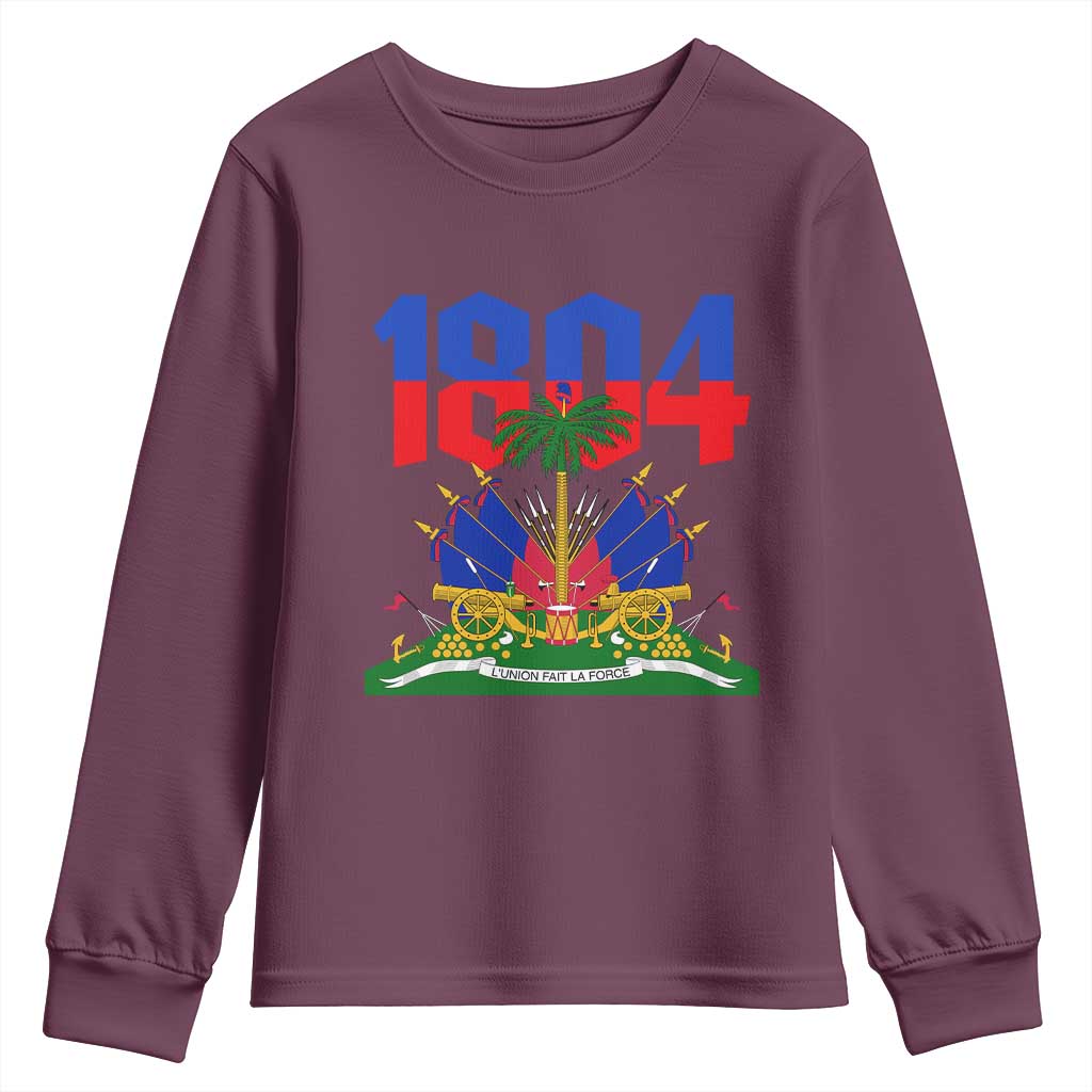 Haiti 1804 Independence Year Graphic Youth Sweatshirt Haitian Pride Coat of Arms National Heritage