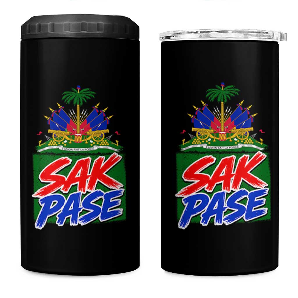 Sak Pase Haitian Creole Greeting 4 in 1 Can Cooler Tumbler National Crest Cultural Haiti Pride