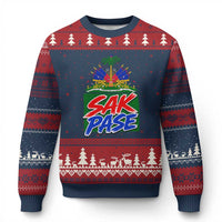 Sak Pase Haitian Creole Greeting Ugly Christmas Sweater National Crest Cultural Haiti Pride