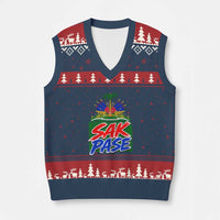 Sak Pase Haitian Creole Greeting V-Neck Knit Sweater Vest National Crest Cultural Haiti Pride
