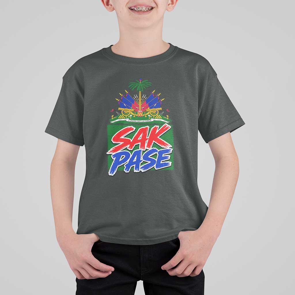 Sak Pase Haitian Creole Greeting T Shirt For Kid National Crest Cultural Haiti Pride