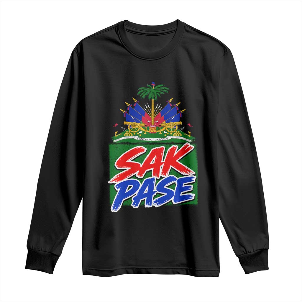 Sak Pase Haitian Creole Greeting Long Sleeve Shirt National Crest Cultural Haiti Pride