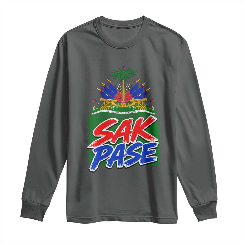 Sak Pase Haitian Creole Greeting Long Sleeve Shirt National Crest Cultural Haiti Pride