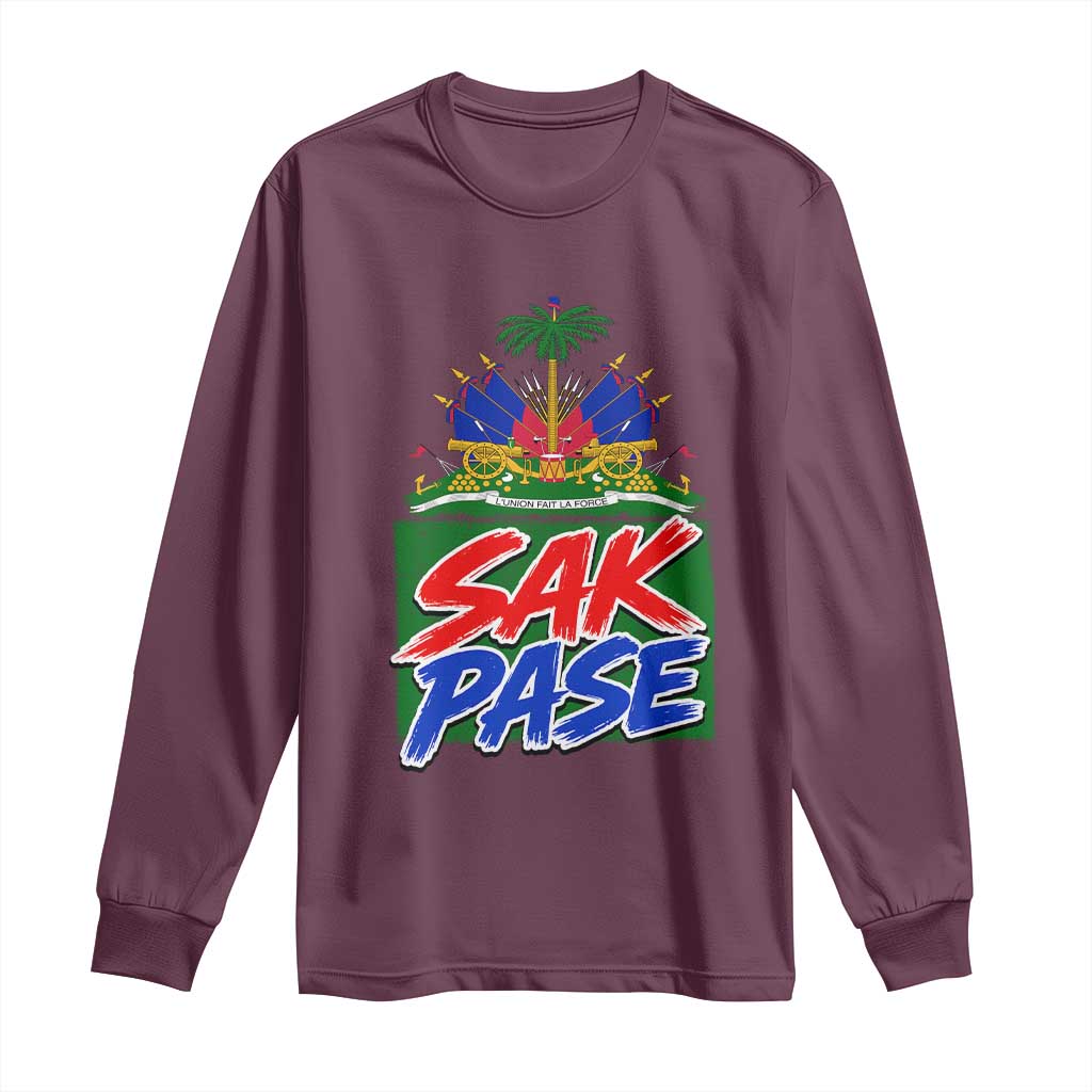 Sak Pase Haitian Creole Greeting Long Sleeve Shirt National Crest Cultural Haiti Pride