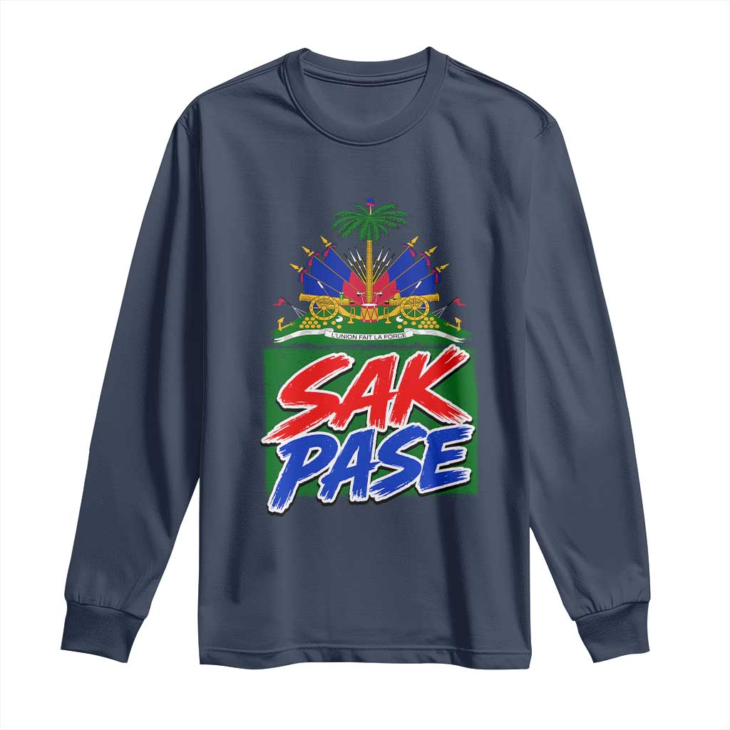 Sak Pase Haitian Creole Greeting Long Sleeve Shirt National Crest Cultural Haiti Pride