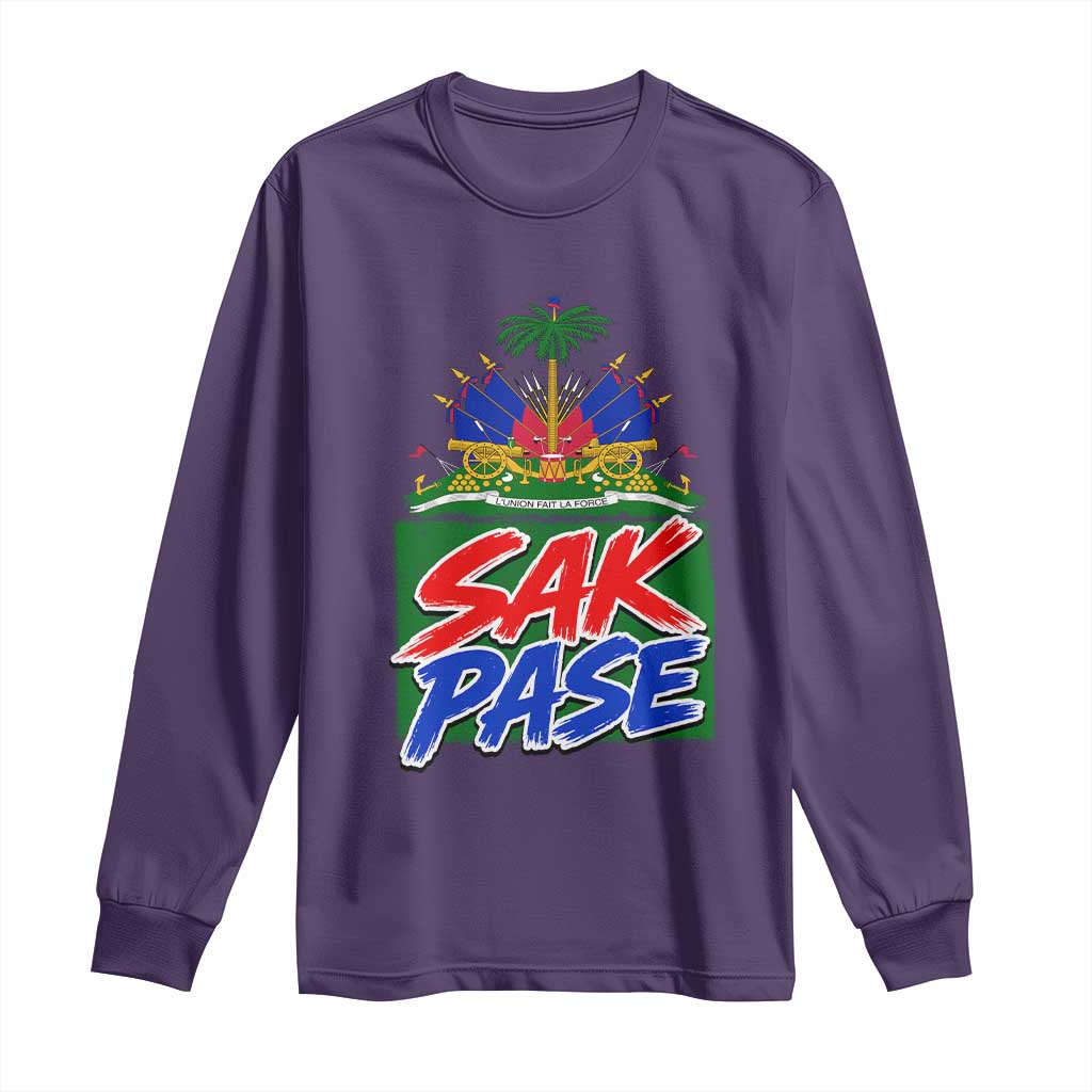 Sak Pase Haitian Creole Greeting Long Sleeve Shirt National Crest Cultural Haiti Pride