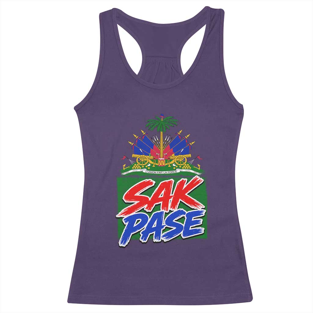 Sak Pase Haitian Creole Greeting Racerback Tank Top National Crest Cultural Haiti Pride
