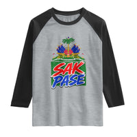 Sak Pase Haitian Creole Greeting Raglan Shirt National Crest Cultural Haiti Pride