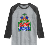 Sak Pase Haitian Creole Greeting Raglan Shirt National Crest Cultural Haiti Pride