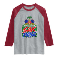 Sak Pase Haitian Creole Greeting Raglan Shirt National Crest Cultural Haiti Pride