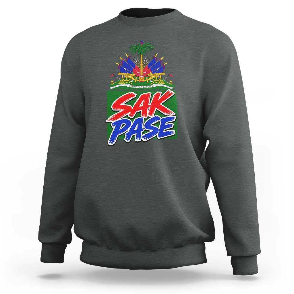 Sak Pase Haitian Creole Greeting Sweatshirt National Crest Cultural Haiti Pride