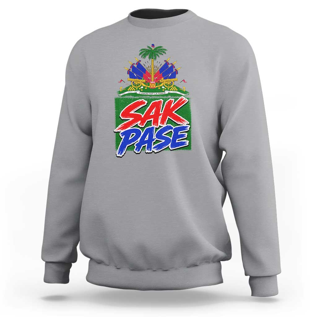 Sak Pase Haitian Creole Greeting Sweatshirt National Crest Cultural Haiti Pride