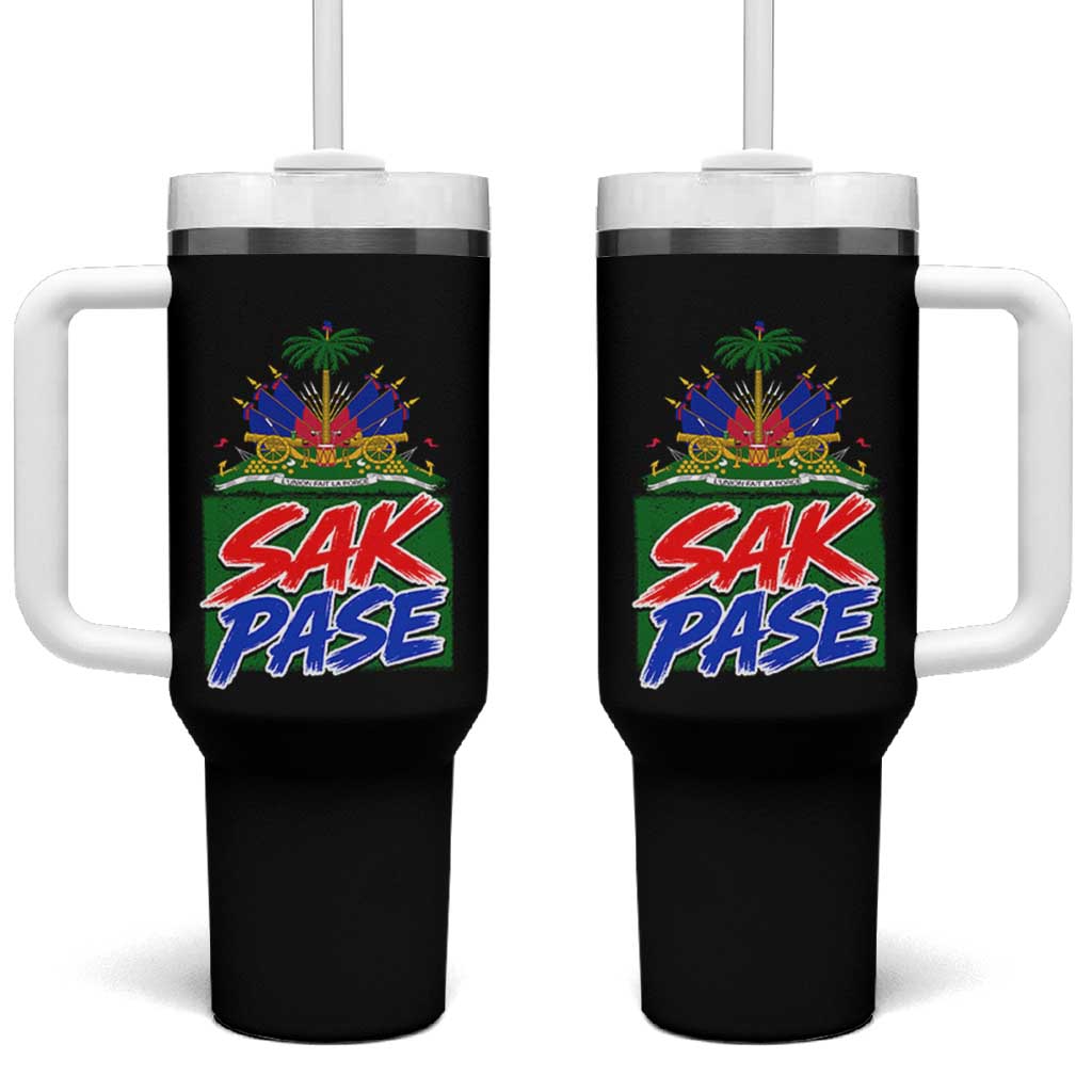 Sak Pase Haitian Creole Greeting Tumbler With Handle National Crest Cultural Haiti Pride