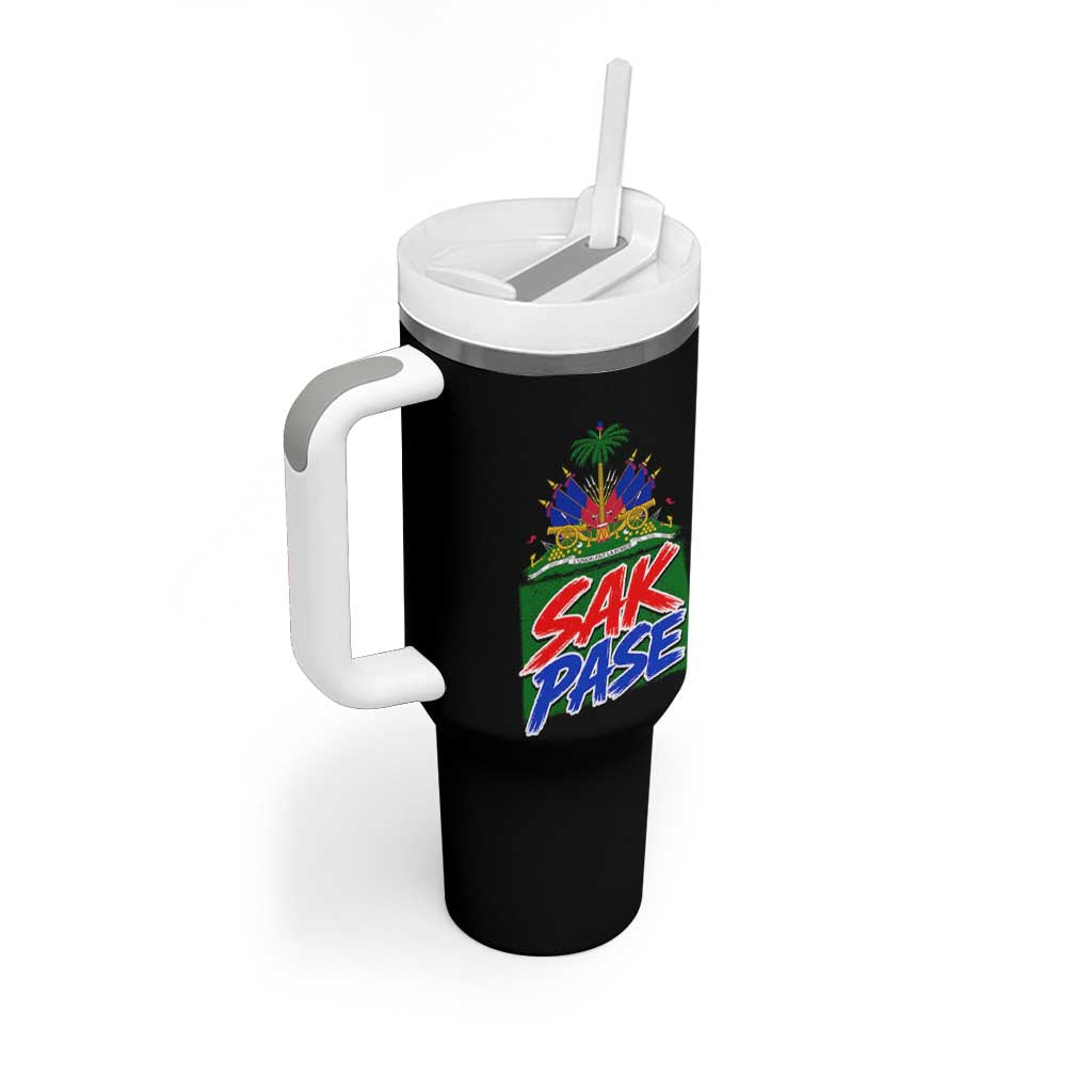 Sak Pase Haitian Creole Greeting Tumbler With Handle National Crest Cultural Haiti Pride