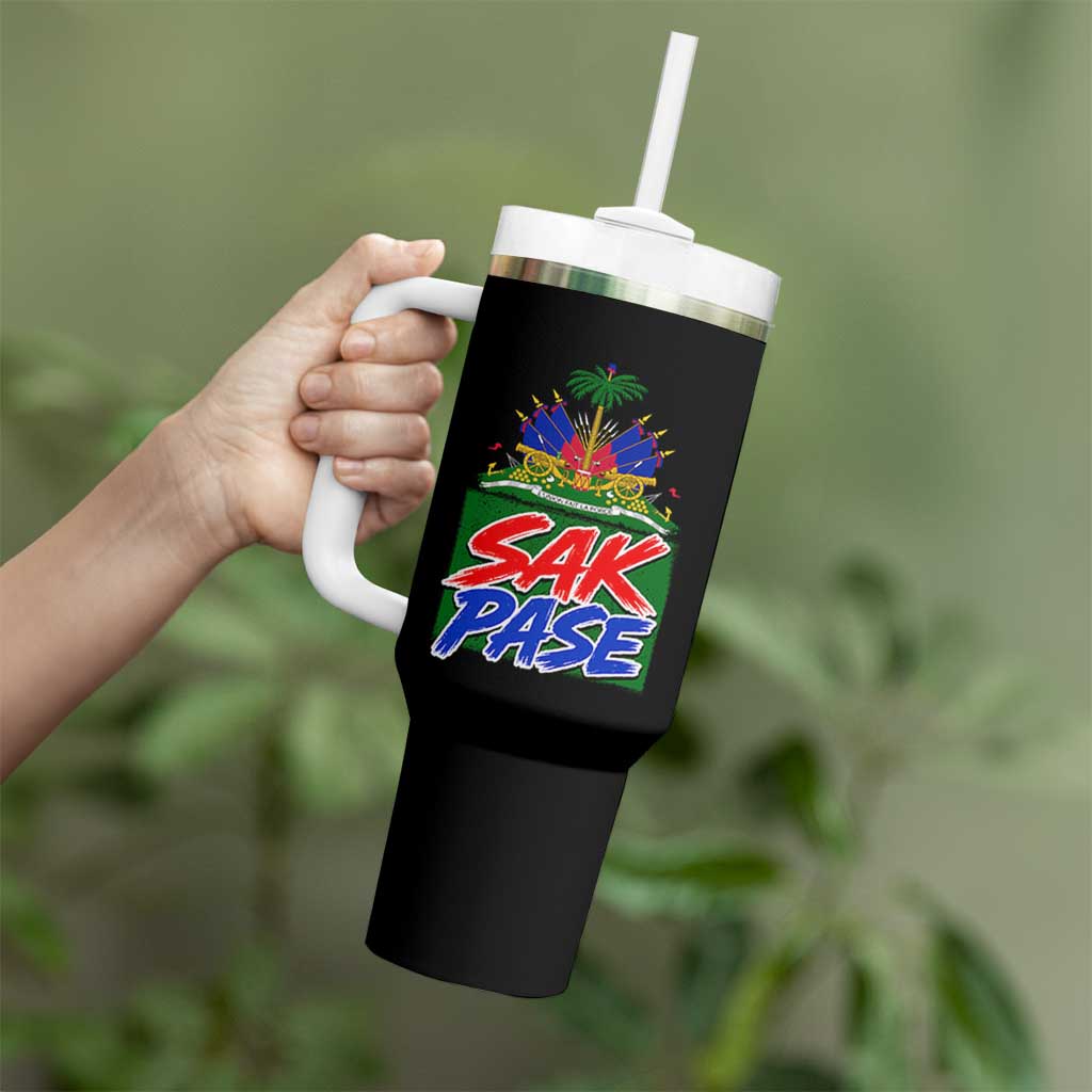 Sak Pase Haitian Creole Greeting Tumbler With Handle National Crest Cultural Haiti Pride