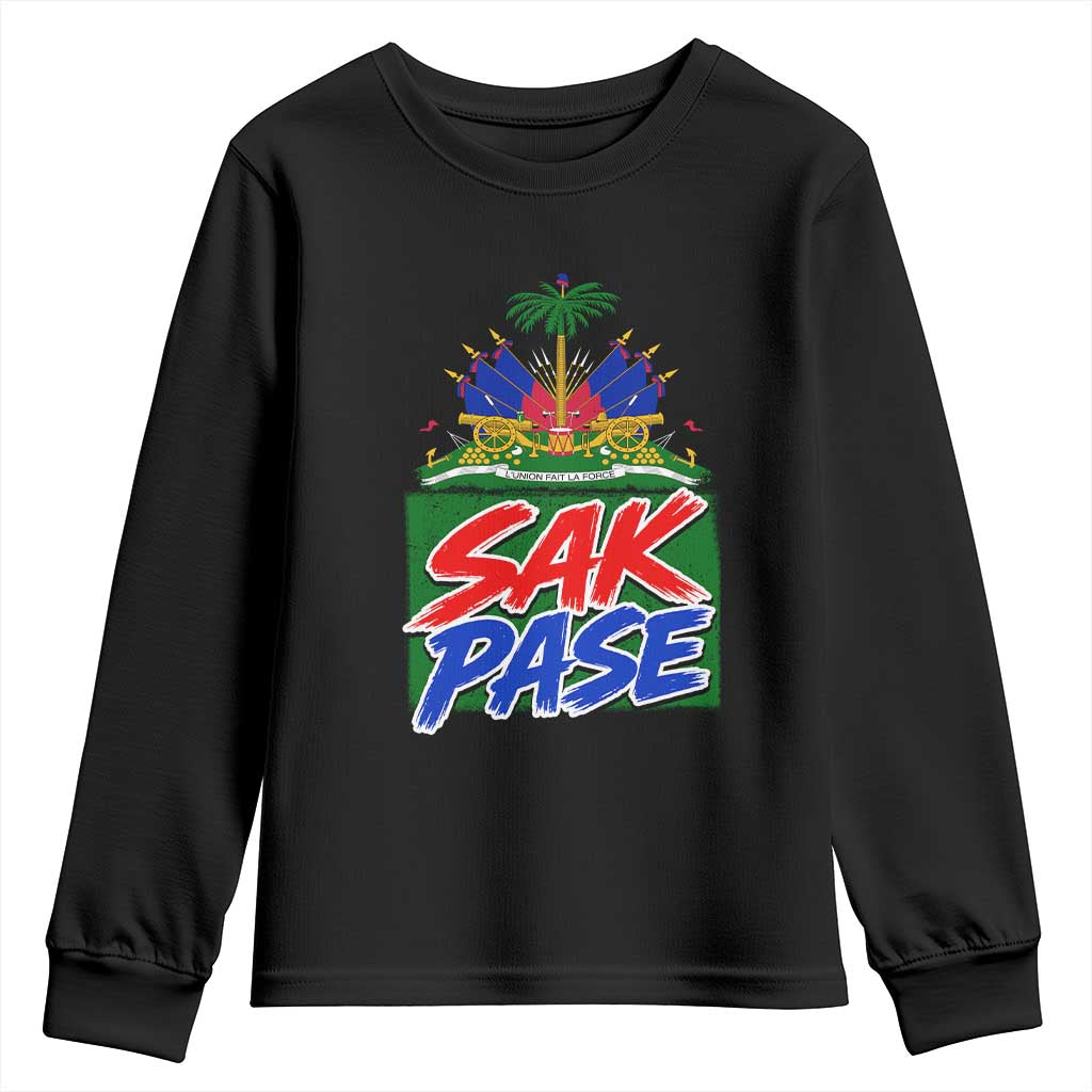 Sak Pase Haitian Creole Greeting Youth Sweatshirt National Crest Cultural Haiti Pride