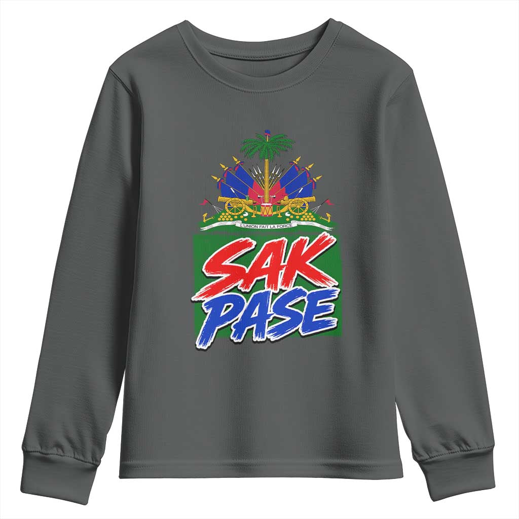 Sak Pase Haitian Creole Greeting Youth Sweatshirt National Crest Cultural Haiti Pride