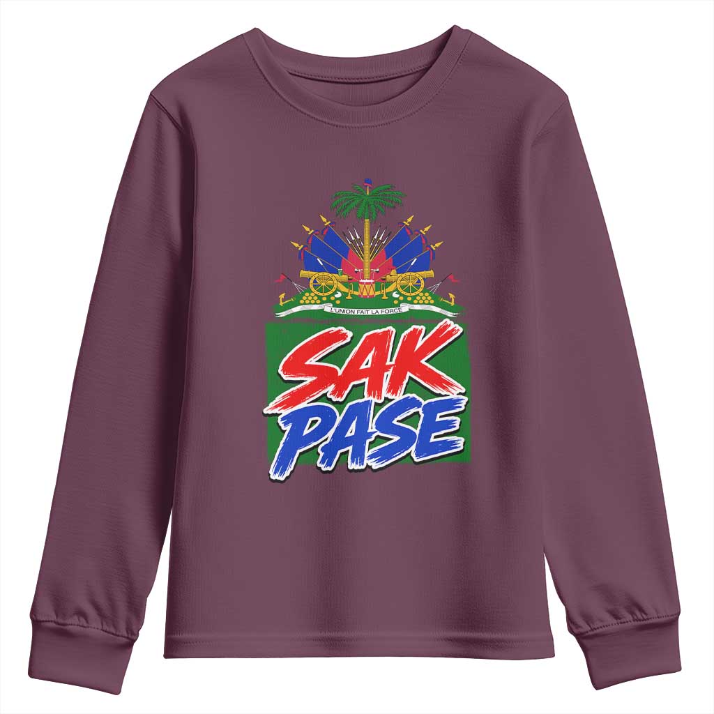 Sak Pase Haitian Creole Greeting Youth Sweatshirt National Crest Cultural Haiti Pride
