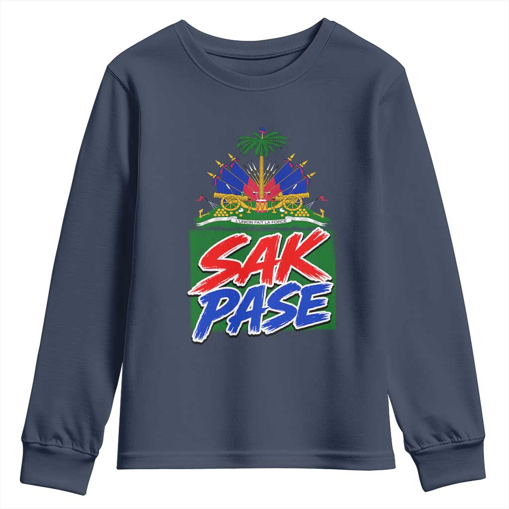 Sak Pase Haitian Creole Greeting Youth Sweatshirt National Crest Cultural Haiti Pride