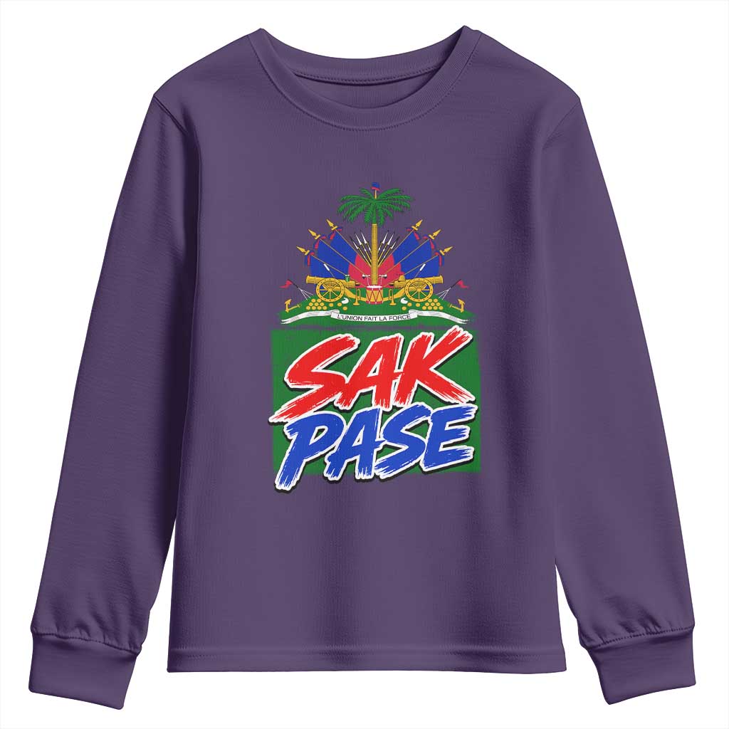 Sak Pase Haitian Creole Greeting Youth Sweatshirt National Crest Cultural Haiti Pride