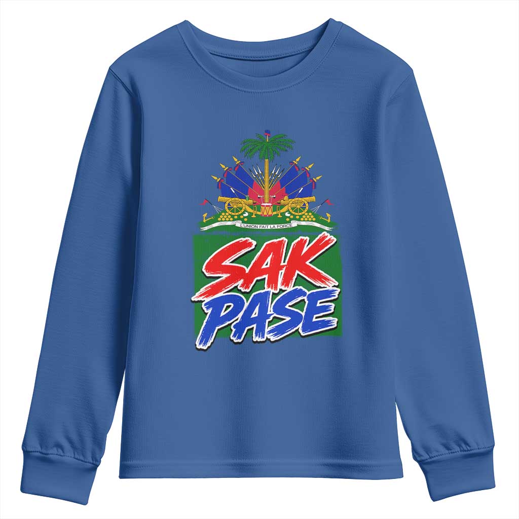 Sak Pase Haitian Creole Greeting Youth Sweatshirt National Crest Cultural Haiti Pride