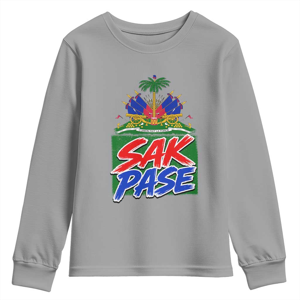 Sak Pase Haitian Creole Greeting Youth Sweatshirt National Crest Cultural Haiti Pride