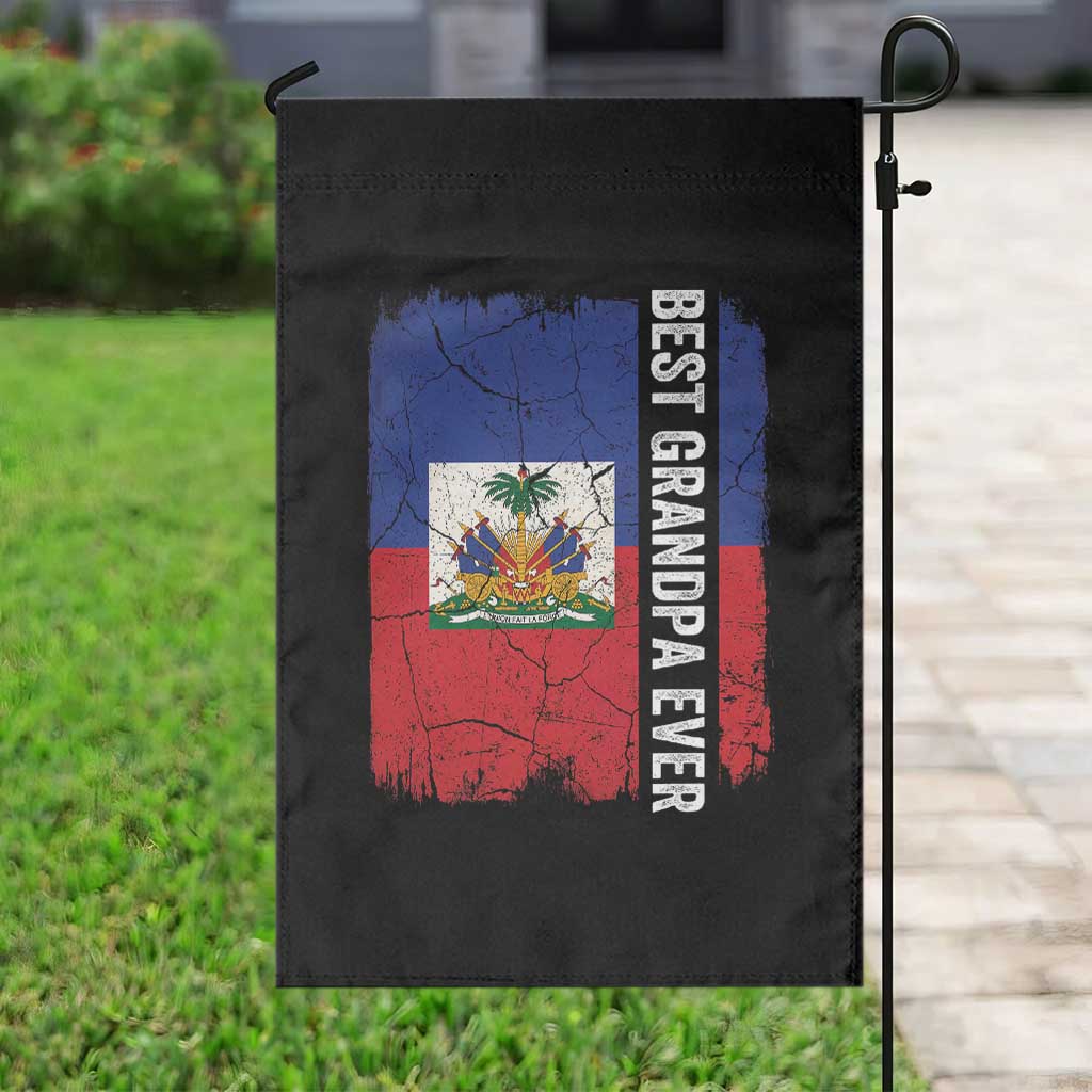 Best Grandpa Ever Haitian Granpapa Garden Flag Vintage Distressed Haiti Flag Father's Day