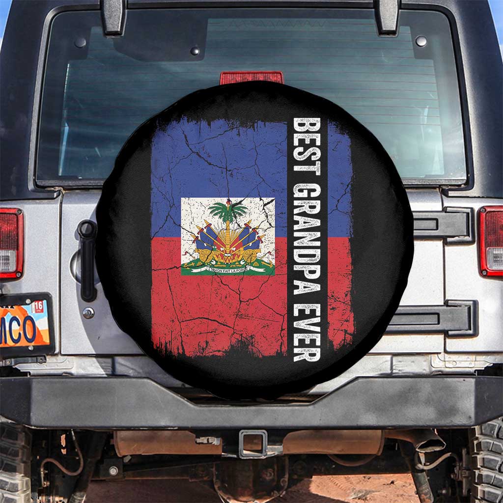 Best Grandpa Ever Haitian Granpapa Spare Tire Cover Vintage Distressed Haiti Flag Father's Day
