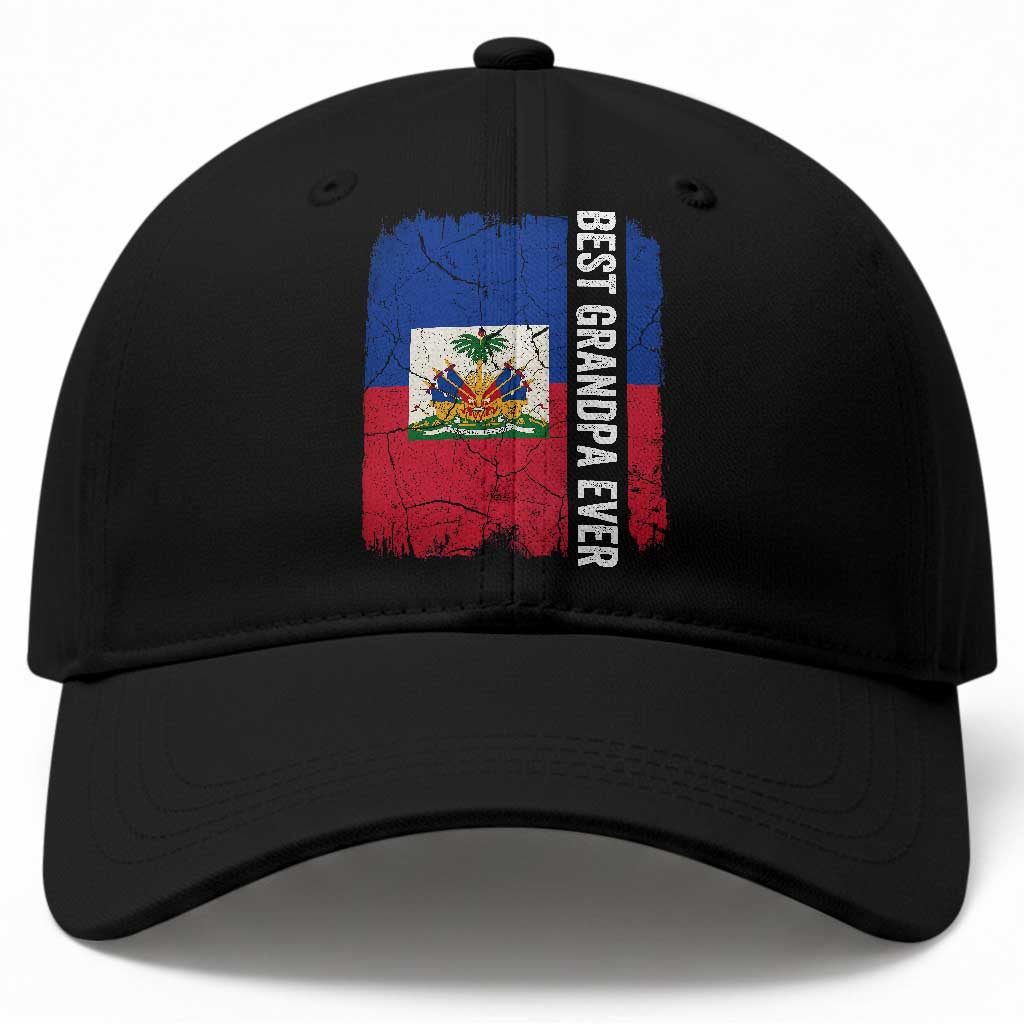 Best Grandpa Ever Haitian Granpapa Baseball Cap Vintage Distressed Haiti Flag Father's Day