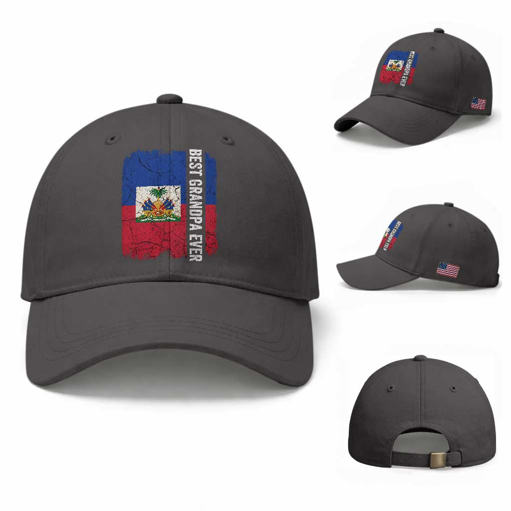 Best Grandpa Ever Haitian Granpapa Baseball Cap Vintage Distressed Haiti Flag Father's Day