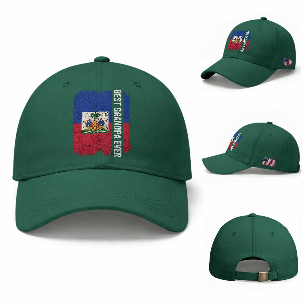 Best Grandpa Ever Haitian Granpapa Baseball Cap Vintage Distressed Haiti Flag Father's Day