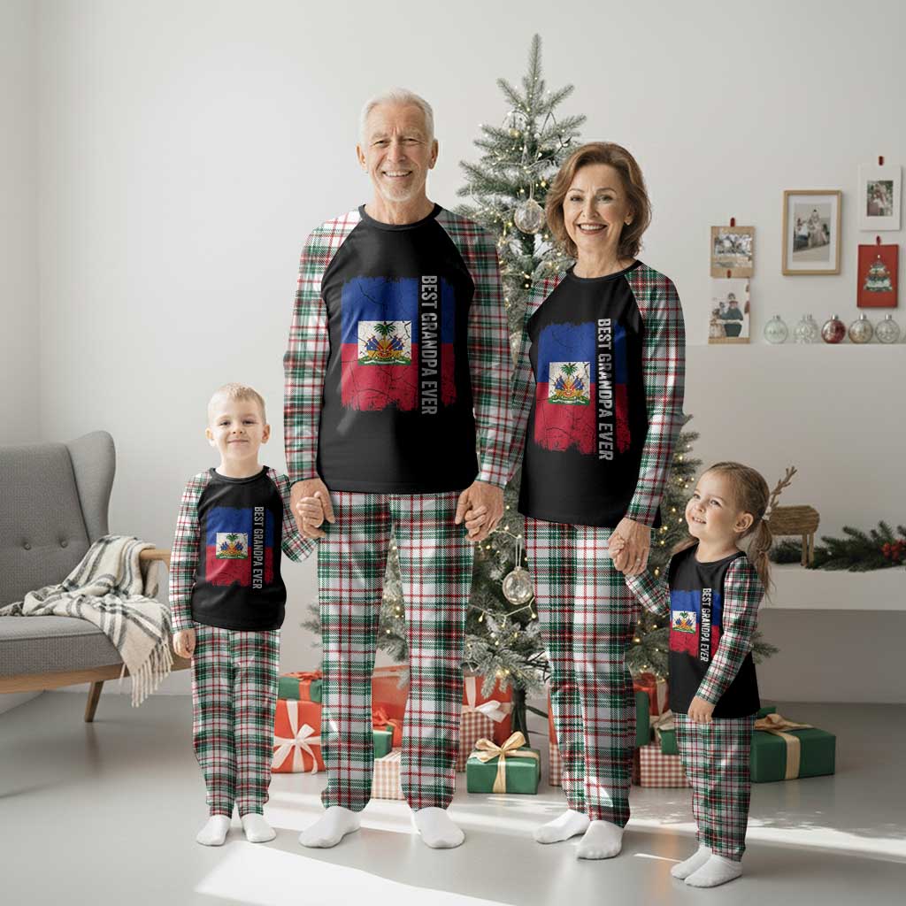 Best Grandpa Ever Haitian Granpapa Plaid Pajama Set Vintage Distressed Haiti Flag Father's Day