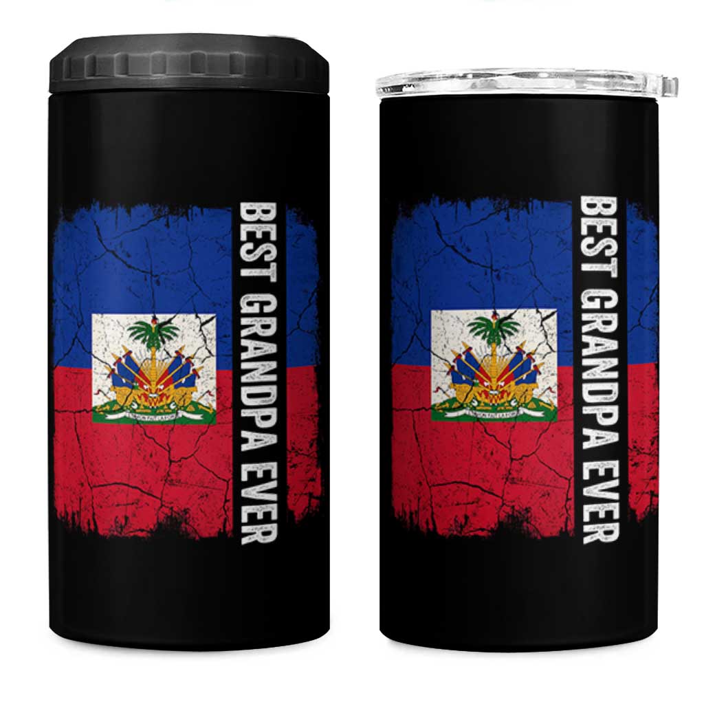 Best Grandpa Ever Haitian Granpapa 4 in 1 Can Cooler Tumbler Vintage Distressed Haiti Flag Father's Day