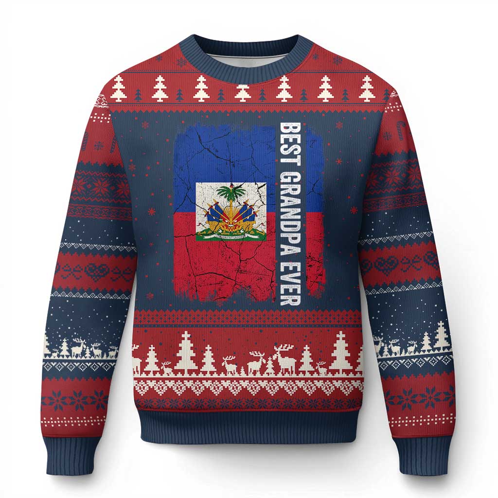 Best Grandpa Ever Haitian Granpapa Ugly Christmas Sweater Vintage Distressed Haiti Flag Father's Day