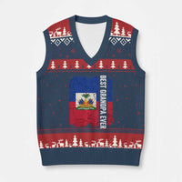 Best Grandpa Ever Haitian Granpapa V-Neck Knit Sweater Vest Vintage Distressed Haiti Flag Father's Day