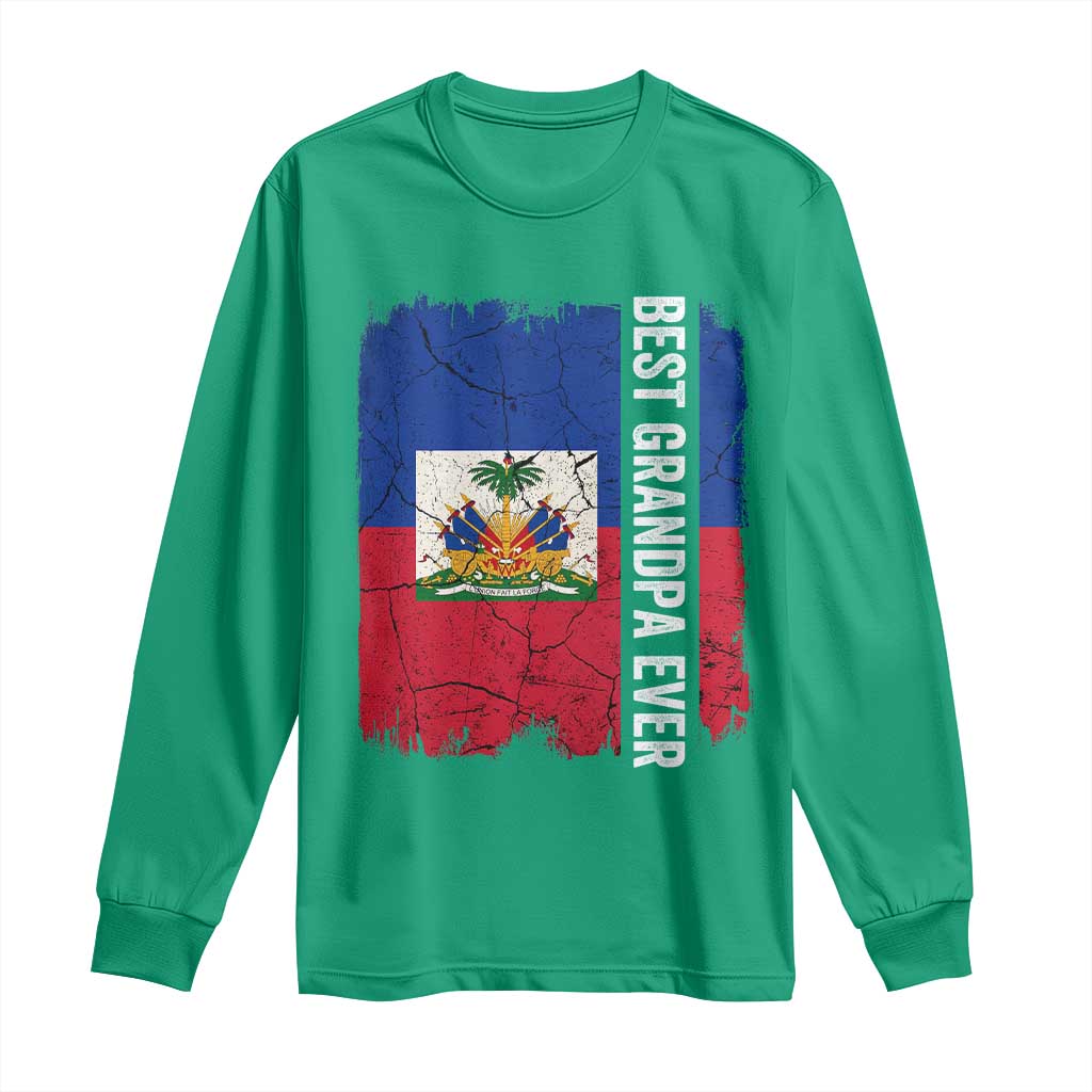 Best Grandpa Ever Haitian Granpapa Long Sleeve Shirt Vintage Distressed Haiti Flag Father's Day