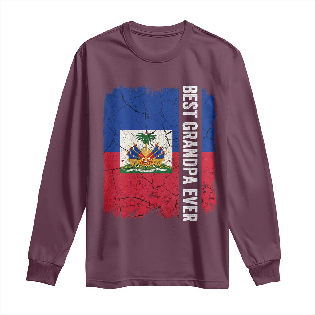 Best Grandpa Ever Haitian Granpapa Long Sleeve Shirt Vintage Distressed Haiti Flag Father's Day