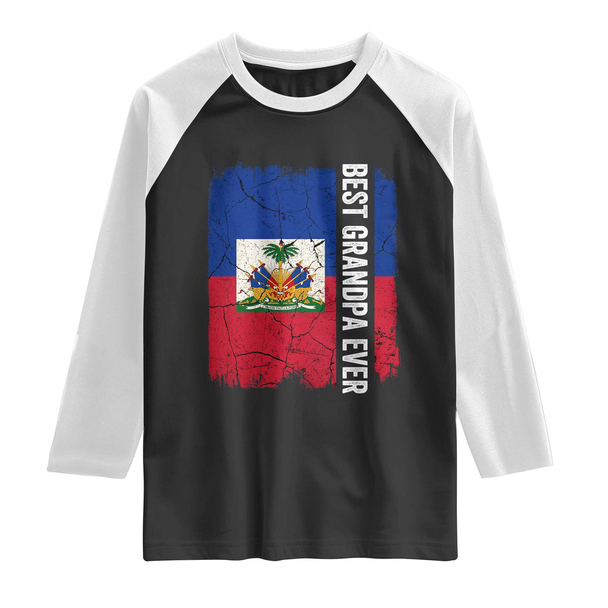 Best Grandpa Ever Haitian Granpapa Raglan Shirt Vintage Distressed Haiti Flag Father's Day