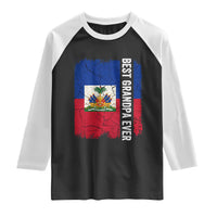 Best Grandpa Ever Haitian Granpapa Raglan Shirt Vintage Distressed Haiti Flag Father's Day