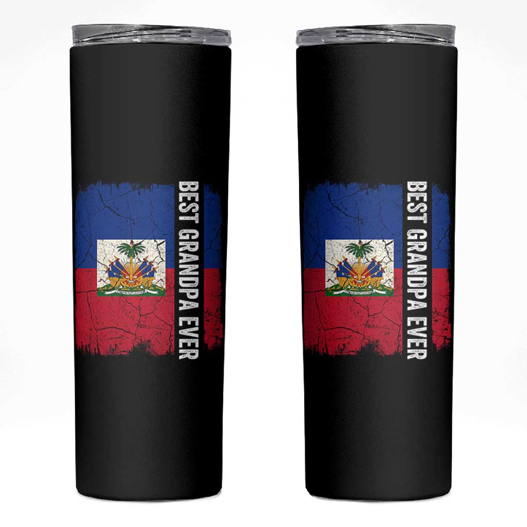 Best Grandpa Ever Haitian Granpapa Skinny Tumbler Vintage Distressed Haiti Flag Father's Day