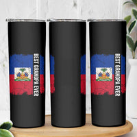 Best Grandpa Ever Haitian Granpapa Skinny Tumbler Vintage Distressed Haiti Flag Father's Day