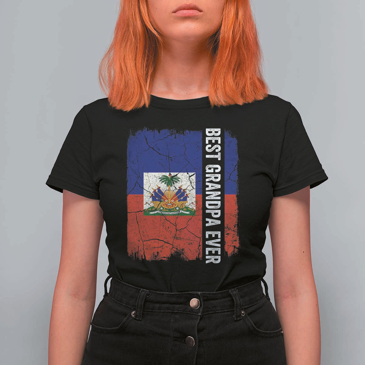 Best Grandpa Ever Haitian Granpapa T Shirt For Women Vintage Distressed Haiti Flag Father's Day