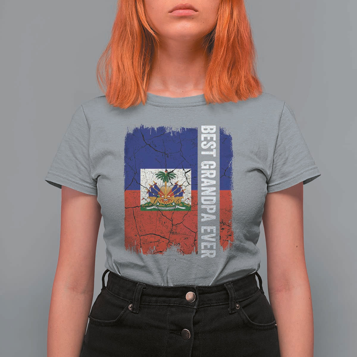 Best Grandpa Ever Haitian Granpapa T Shirt For Women Vintage Distressed Haiti Flag Father's Day