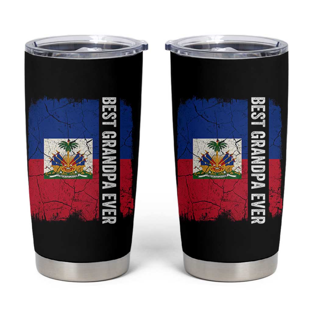 Best Grandpa Ever Haitian Granpapa Tumbler Cup Vintage Distressed Haiti Flag Father's Day