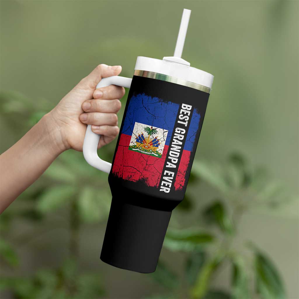 Best Grandpa Ever Haitian Granpapa Tumbler With Handle Vintage Distressed Haiti Flag Father's Day
