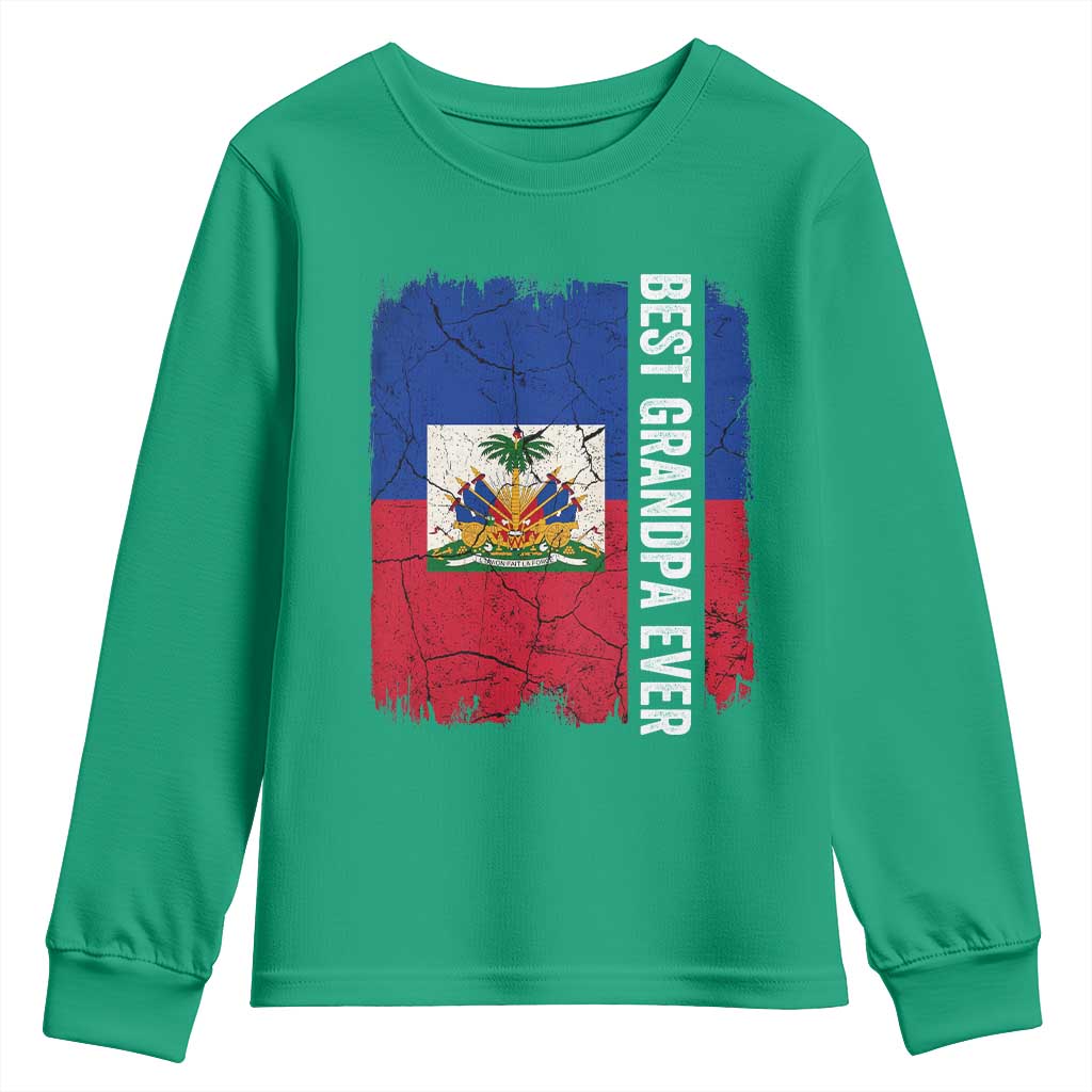Best Grandpa Ever Haitian Granpapa Youth Sweatshirt Vintage Distressed Haiti Flag Father's Day