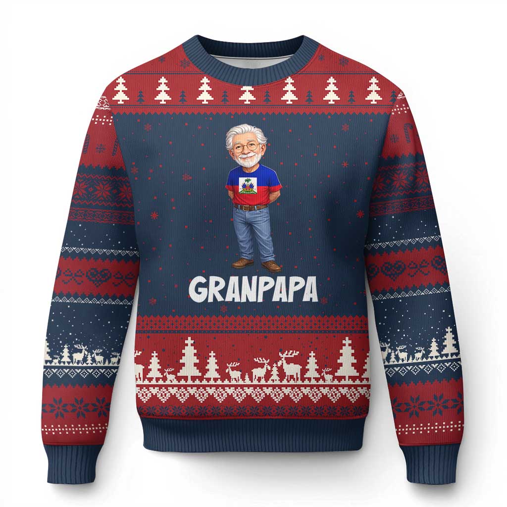 Granpapa Haitian Creole Grandpa Pride Ugly Christmas Sweater Grandfather Hispanic Haiti Heritage Father's Day